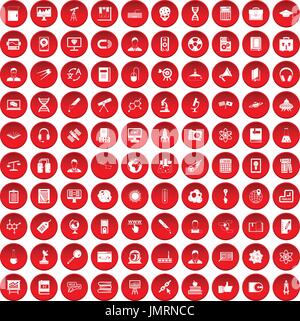100 researcher science icons set red Stock Vector
