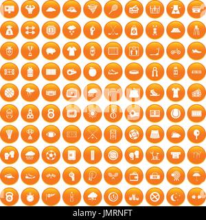 100 tennis icons set orange Stock Vector
