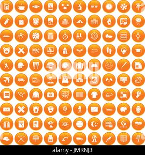100 time icons set orange Stock Vector