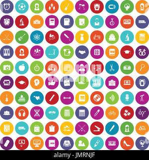 100 hi-school icons set color Stock Vector