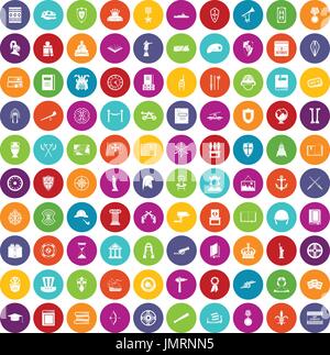 100 history icons set color Stock Vector