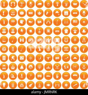 100 top hat icons set orange Stock Vector