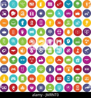 100 hi-tech icons set color Stock Vector