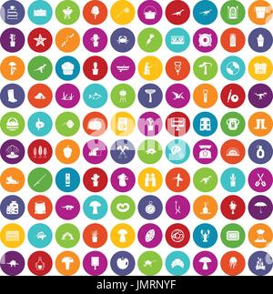 100 hobby icons set color Stock Vector
