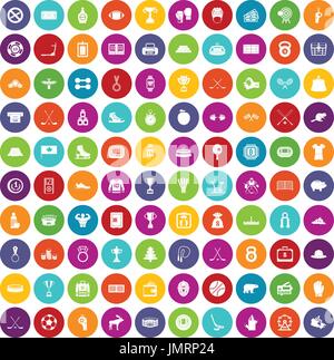 100 hockey icons set color Stock Vector