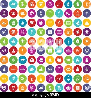 100 holidays icons set color Stock Vector