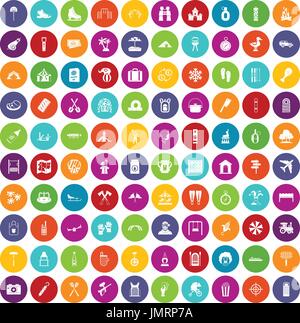 100 holidays family icons set color Stock Vector