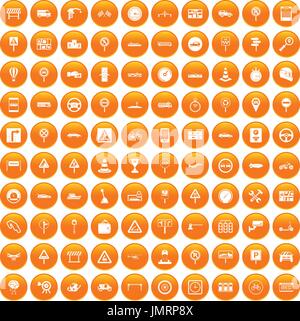 100 traffic icons set orange Stock Vector