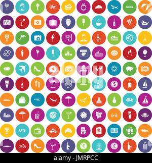 100 honeymoon icons set color Stock Vector