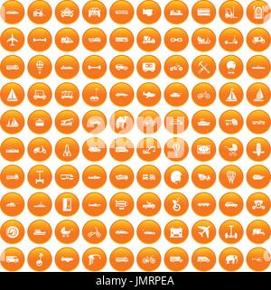 100 transport icons set orange Stock Vector