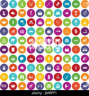 100 horsemanship icons set color Stock Vector