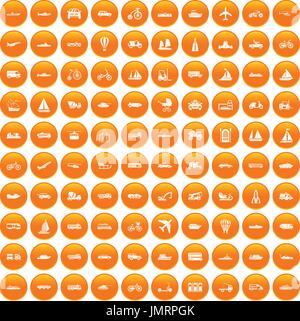 100 transportation icons set orange Stock Vector