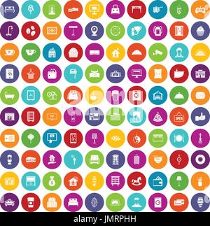 100 hotel icons set color Stock Vector