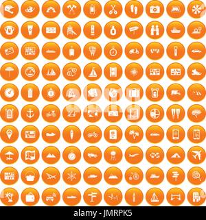 100 travel icons set orange Stock Vector
