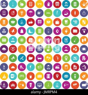 100 hotel services icons set color Stock Vector