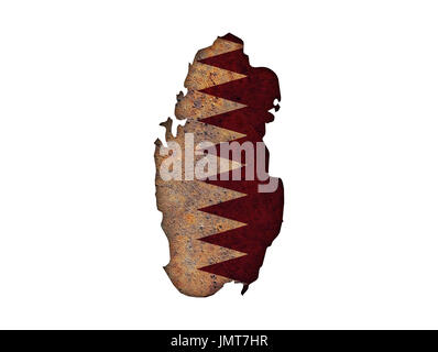 Map and flag of Qatar on rusty metal Stock Photo