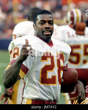 Washington Redskin cornerback Darryl Green (28) gives a thumbs-up on the  sidelines during the game against the Detroit Lions at RFK Stadium in  Washington, DC on November 15, 1987. Credit: Arnie Sachs / CNP