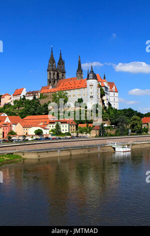 Elbe river in front of the Albrecht Castle with the cathedral of Meissen, Saxony, Germany, Europe Stock Photo