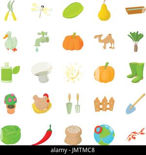 Barnyard icons set, cartoon style Stock Vector