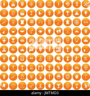 100 trophy and awards icons set orange Stock Vector