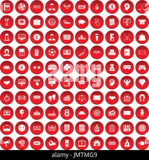 100 sweepstakes icons set red Stock Vector