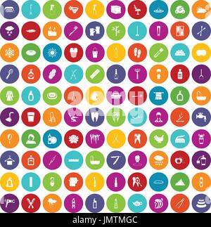 100 hygiene icons set color Stock Vector