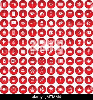 100 tea cup icons set red Stock Vector