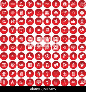100 team icons set red Stock Vector
