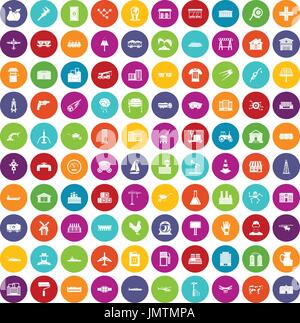 100 industry icons set color Stock Vector