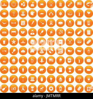 100 USA icons set orange Stock Vector