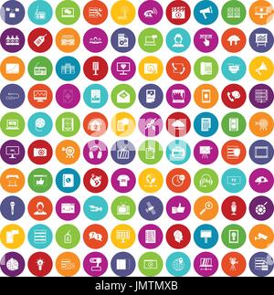 100 information technology icons set color Stock Vector