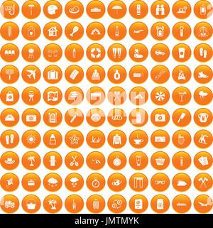 100 vacation icons set orange Stock Vector