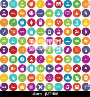 100 initiation icons set color Stock Vector