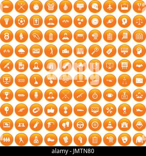 100 victory icons set orange Stock Vector