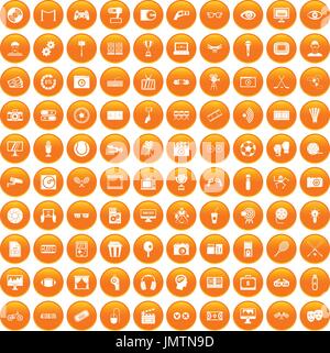 100 video icons set orange Stock Vector