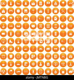 100 villa icons set orange Stock Vector
