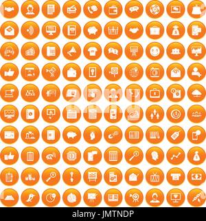 100 viral marketing icons set orange Stock Vector