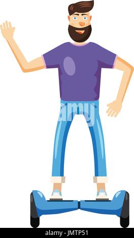 Man riding hoverboard icon, cartoon style Stock Vector