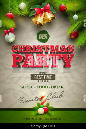 Vector Christmas party poster design template. Elements are layered separately in vector file. Stock Photo