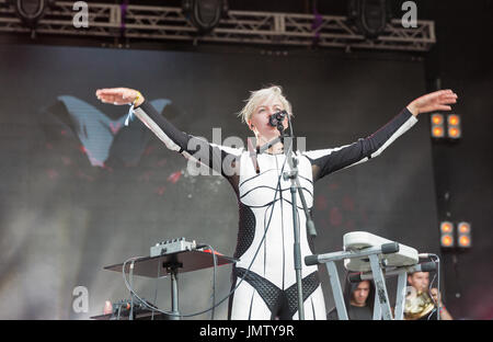 KIEV, UKRAINE - JUNE 29, 2017: Popular Ukrainian experimental electro folk band ONUKA and its leader and vocalist Nata Zhyzhchenko performs at the Atl Stock Photo