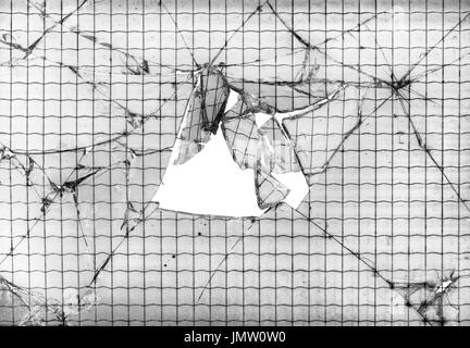 Reinforced Broken Glass Window Cutout Background Stock Photo