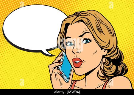 worried woman talking on the smartphone Stock Vector