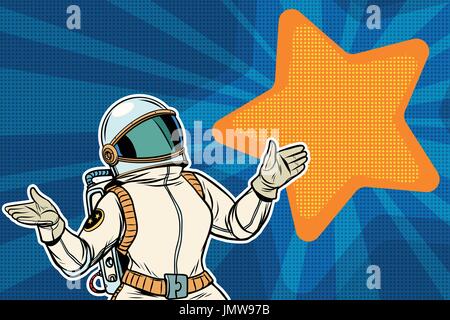 Female astronaut opened his arms dream star background Stock Vector