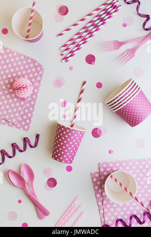 Pink party background overhead view Stock Photo