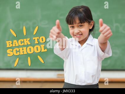Digital composite of Education and back to school text and happy girl standing at a class Stock Photo