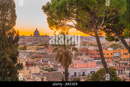 cityscape with st peter´s basilica in background seen from pincian hill in villa borghese gardens, rome, lazio, italy