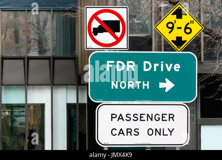 FDR Drive North sign. FDR is a highway that runs along the eastern edge of Manhattan. Stock Photo