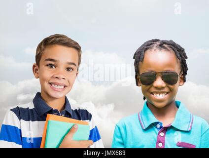 Digital composite of Happy kids with blank background Stock Photo