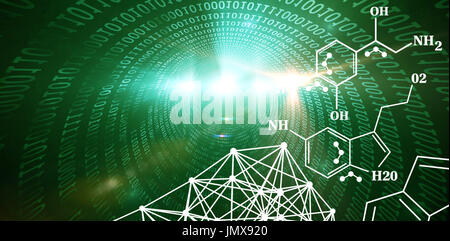 Chemical structure against white background against spiral of shiny binary code Stock Photo