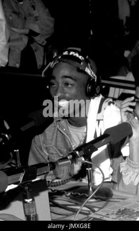 The Digital Underground (with Tupac Shakur) doing an interview at the KMEL Summer Jam at the Shorline Ampitheatre in Mountain View, CA.  August, 1991.  © RTJohnson / MediaPunch Stock Photo